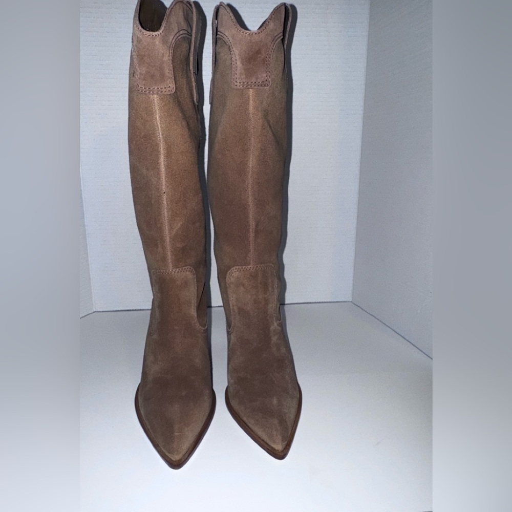 Larroude Louise Brown Suede Tall Western Boots 10 - Picture 2 of 8